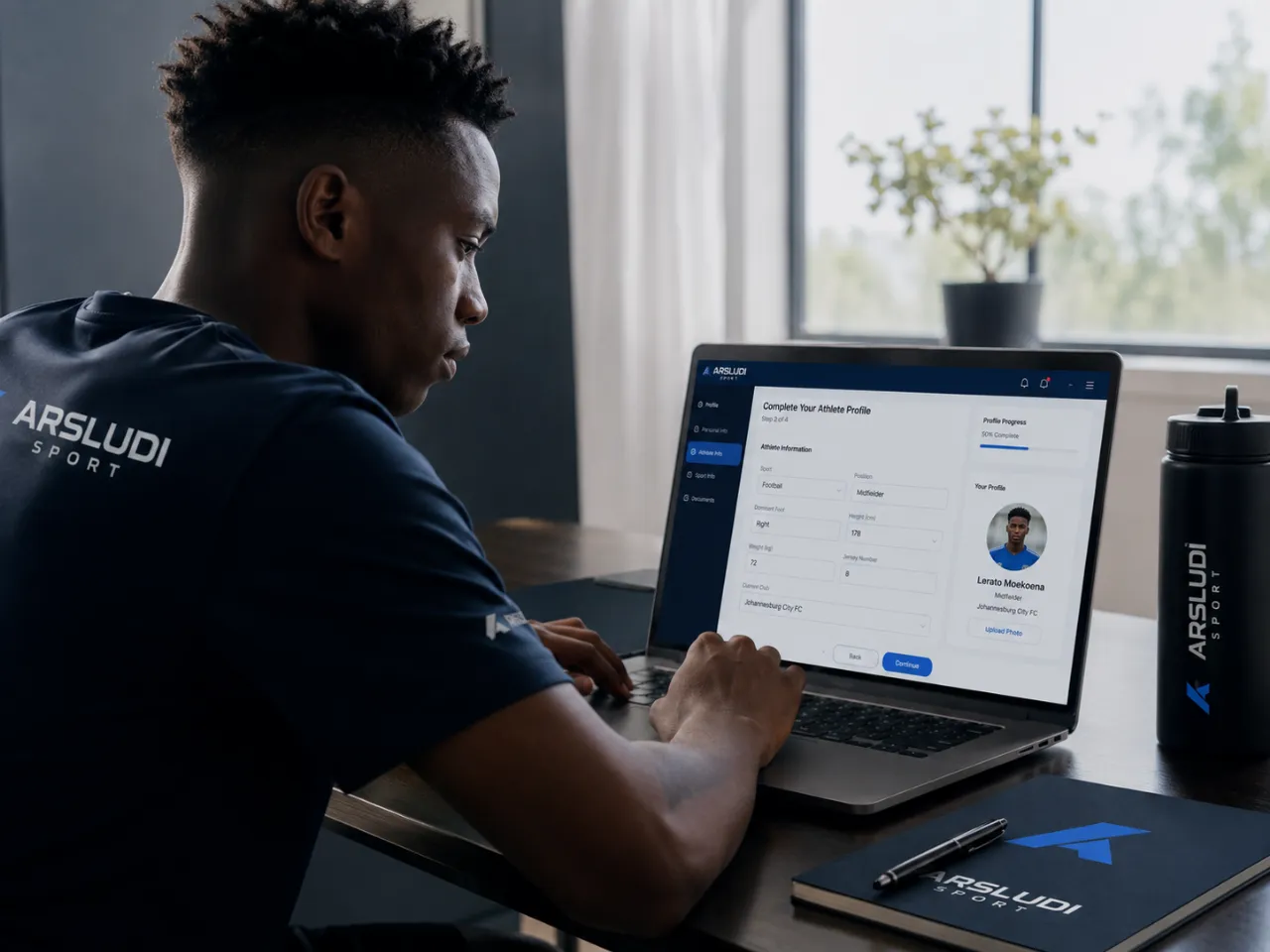 Athlete managing their profile settings on a laptop